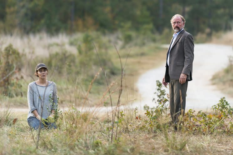 Lauren Cohan as Maggie Greene and Xander Berkeley as Gregory. (Photo: Gene Page/AMC)