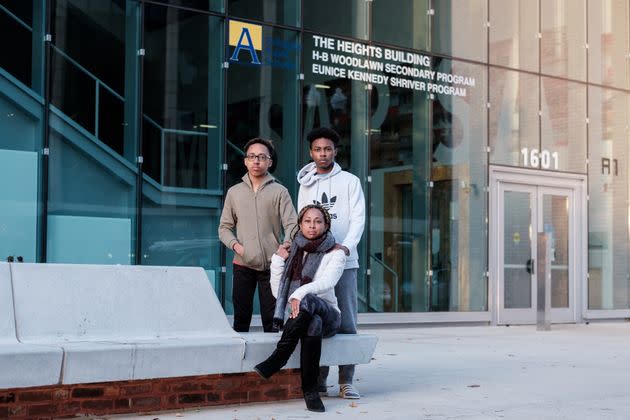 Whytni Kernodle sits for a portrait with her children on Nov. 24 in Arlington, Virginia. Kernodle is a mother of two teenagers educated in Arlington County Public Schools. (Photo: Michael A. McCoy for HuffPost)