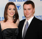 <b>Anne Hathaway and her brother</b><br>Hathaway, nominated for her performance in "Les Misérables," has long been an LGBT rights advocate, partially because of her brother Michael, who came out as a teenager. The actress <a href="http://abcnews.go.com/blogs/entertainment/2012/10/anne-hathaways-wedding-photos-to-benefit-gay-marriage-group/" rel="nofollow noopener" target="_blank" data-ylk="slk:donated the money from the sale of her wedding photos;elm:context_link;itc:0;sec:content-canvas" class="link ">donated the money from the sale of her wedding photos</a> to a marriage-equality group.