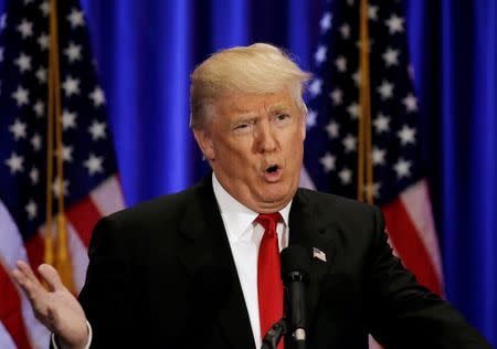 Republican presidential candidate Donald Trump delivers a speech during a campaign event at the Trump Soho Hotel in Manhattan, New York City, U.S., June 22, 2016. REUTERS/Mike Segar