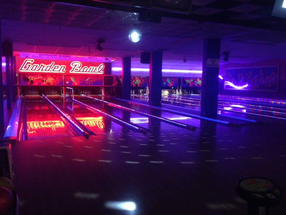 Glow-in-the-dark lanes at Garden Bowl bowling alley in Detroit