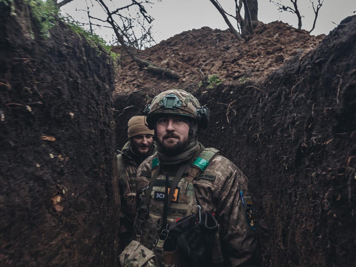 Ukrainian soldiers in a trench