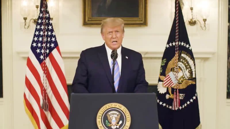 U.S President Donald Trump gives an address a day after his supporters stormed the U.S. Capitol in Washington