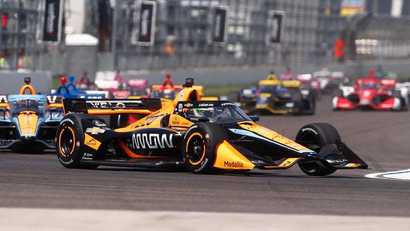 Patricio O'Ward (#5 Arrow McLaren SP) during the NTT INDYCAR Series Gallagher Grand Prix on August 12, 2023 at the Indianapolis Motor Speedway Road Course in Indianapolis, IN.