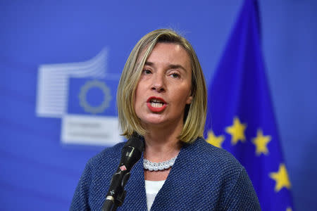 European Union's foreign policy chief Federica Mogherini talks to the media at the start of an International High-Level Conference on Sahel in Brussels, Belgium February 23, 2018. REUTERS/Eric Vidal