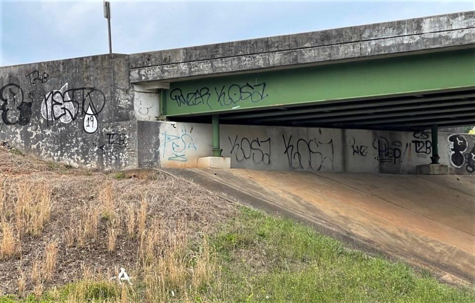 Graffiti on a bridge along South Pine Street.