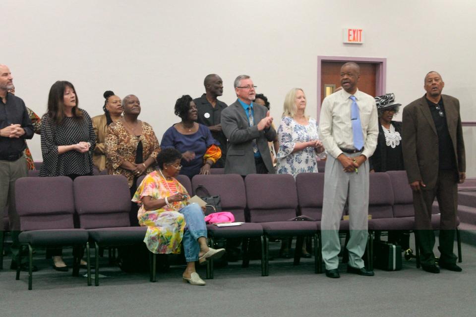 Classmates of the first graduating class of Eastside High School -the class of 1973- end their 50th graduation anniversary reunion by attending a church service at Upper Room Ministries in northeast Gainesville
(Photo: Photo by Voleer Thomas/For The Guardian)