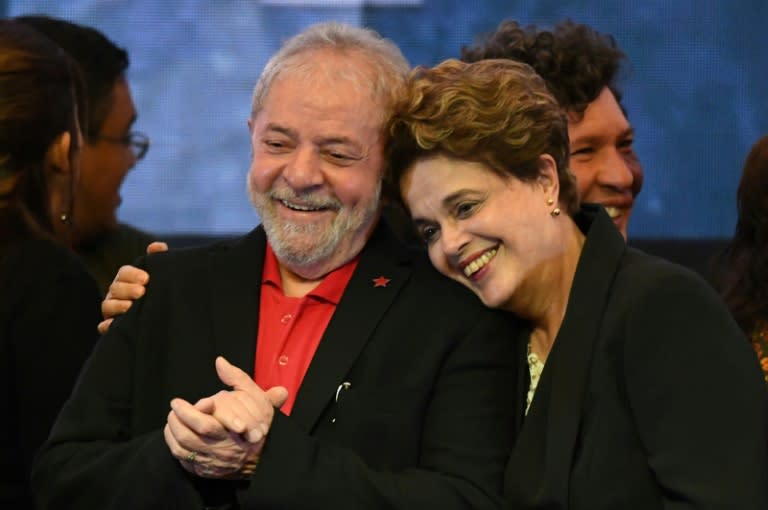 Lula (L) was hugely popular during his 2003-2010 two-term presidency, but his reputation was damaged by steep economic decline under his handpicked successor Dilma Rousseff (R)