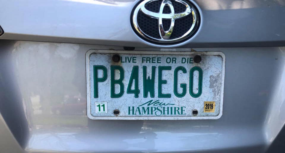 Number plates which read, 'PB4WEGO' or 'pee before we go'. They have been recalled by the Division of Motor Vehicles.