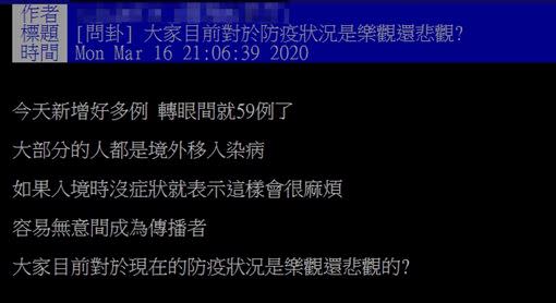 原PO好奇台灣確診病例增加，為何台北捷運不強制戴口罩？（圖／翻攝自PTT）