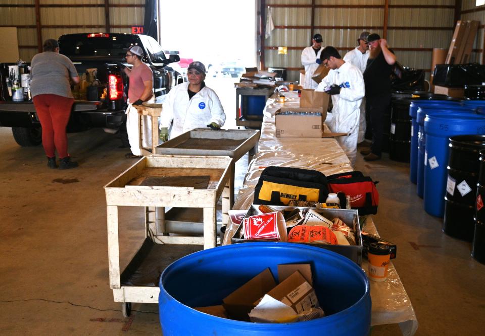 Crews from DLD, Inc of Plainwell collected hazardous materials brought in by residents of local municipalities and nine participating townships at the Fairgrounds Saturday.