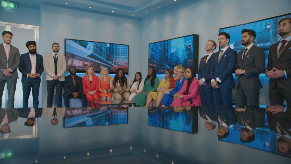 All The Apprentice's candidates waiting outside boardroom. (BBC Studios)