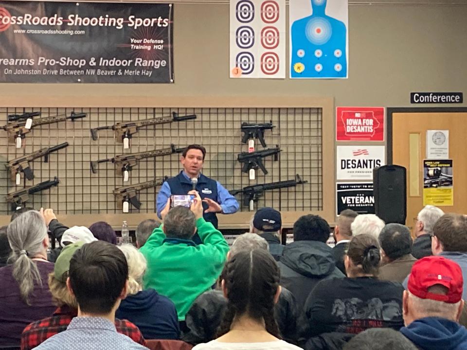 DeSantis spoke at the Crossroads Shooting Sports range in Johnston Saturday as part of a Second Amendment Town Hall.