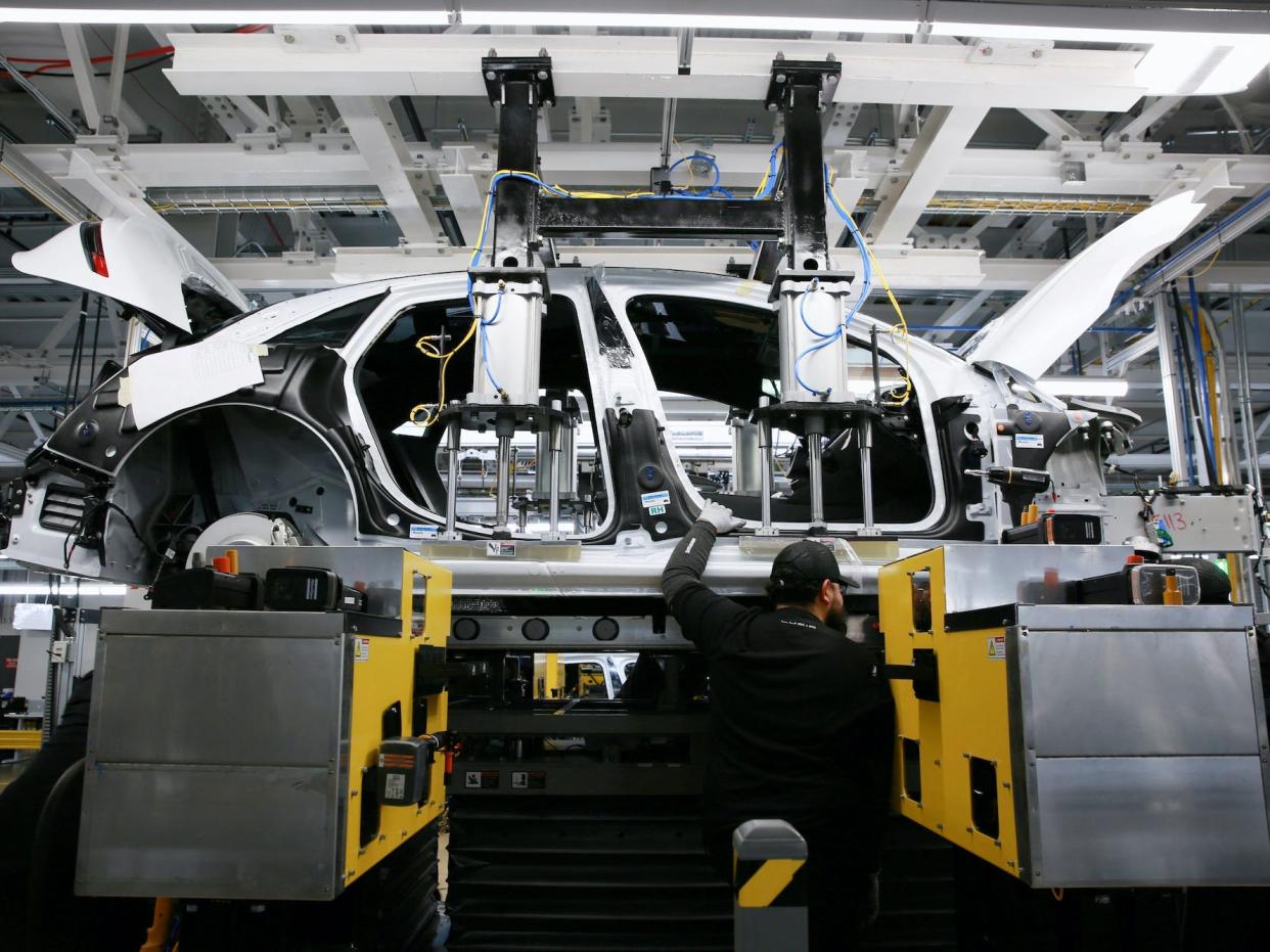 Electric vehicle assembly at Lucid Motors plant in Casa Grande, Arizona