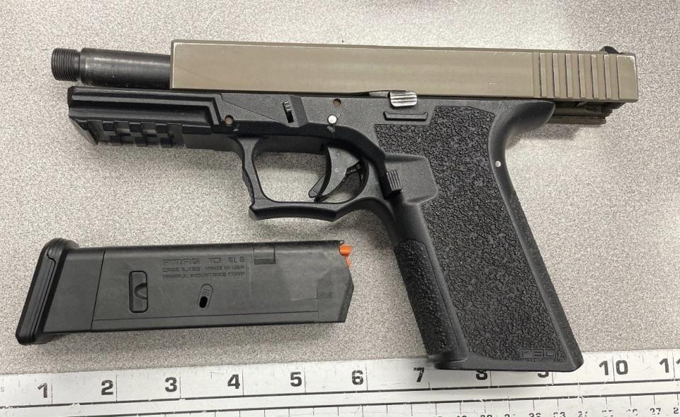 One of several firearms seized by Oxnard police from a group at Orchard Park on Friday.