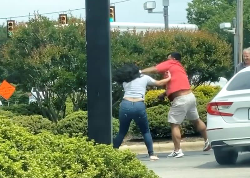 Drivers get into a fight at a gas station amid fuel shortages in Knightdale, North Carolina