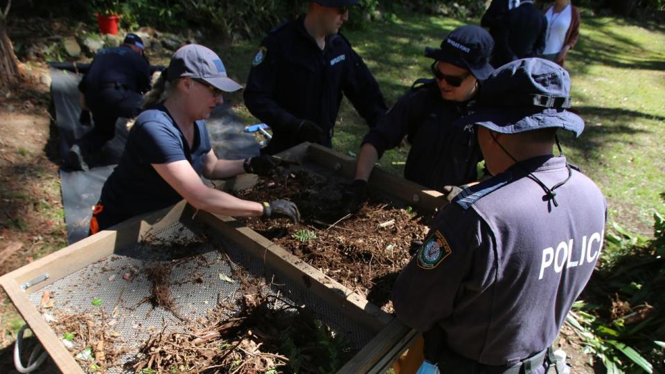 Detectives began their first forensic search of the foster-grandmother’s garden in November 2021. Picture: NSW Police