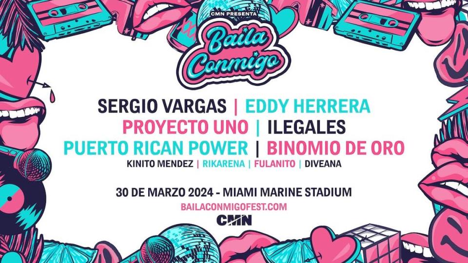 Baila Conmigo Fest es un reencuentro histórico de las leyendas del merengue, vallenato y salsa con un cartel de lujo que reunirá en un mismo escenario, durante seis horas de show a Eddy Herrera, Sergio Vargas, Ilegales, Proyecto Uno, Binomio de Oro, Kinito Méndez, Rikarena, Fulanito, Diveana y Puerto Rican Power.