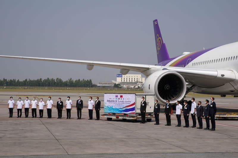 Arrival of a shipment of 200,000 doses of the Sinovac coronavirus disease (COVID-19) vaccine at Bangkok's Suvarnabhumi International Airport
