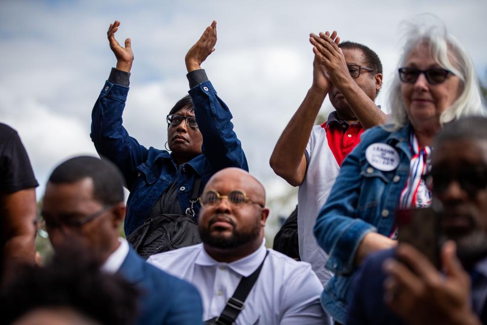 Hundreds participated in the National Action Network demonstration in response to Gov. Ron DeSantis’s efforts to minimize diverse education. The activists chanted and carried signs while making their way from Bethel Missionary Baptist Church in Tallahassee, Florida to the Capitol building Wednesday, Feb. 15, 2023. Al Sharpton was the keynote speaker at the rally on the steps of the Senate portico. 