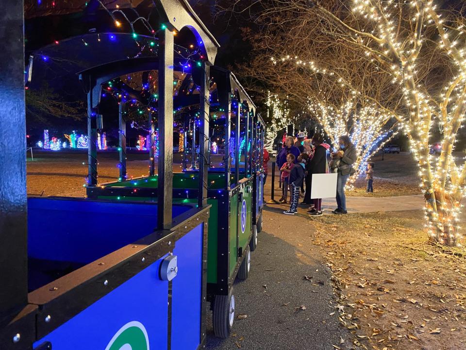 Ride the Leland Express Train at Leland in Lights at Founders Park.