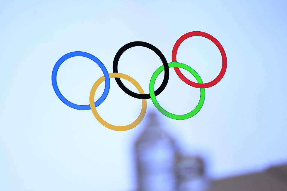 Salt Lake City The olympic rings are pictured before a IOC Executive Board meeting Wednesday, Nov. 29, 2023 in Paris. (AP Photo/Aurelien Morissard)