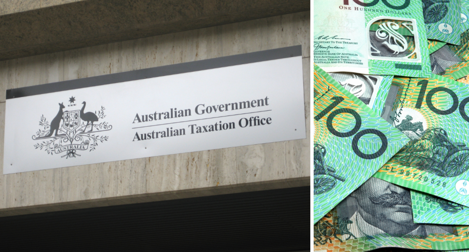 Australian Taxation Office (ATO) sign and Australian money.