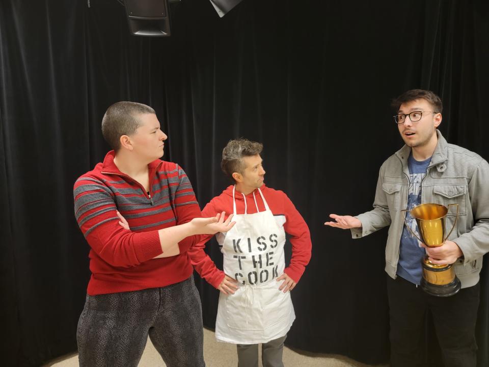 Left to right, Maggie Miller, Josh Smith and Christopher Ryan Quiroz in the OSU Department of Theatre, Film, and Media Arts’ production of "Everybody"