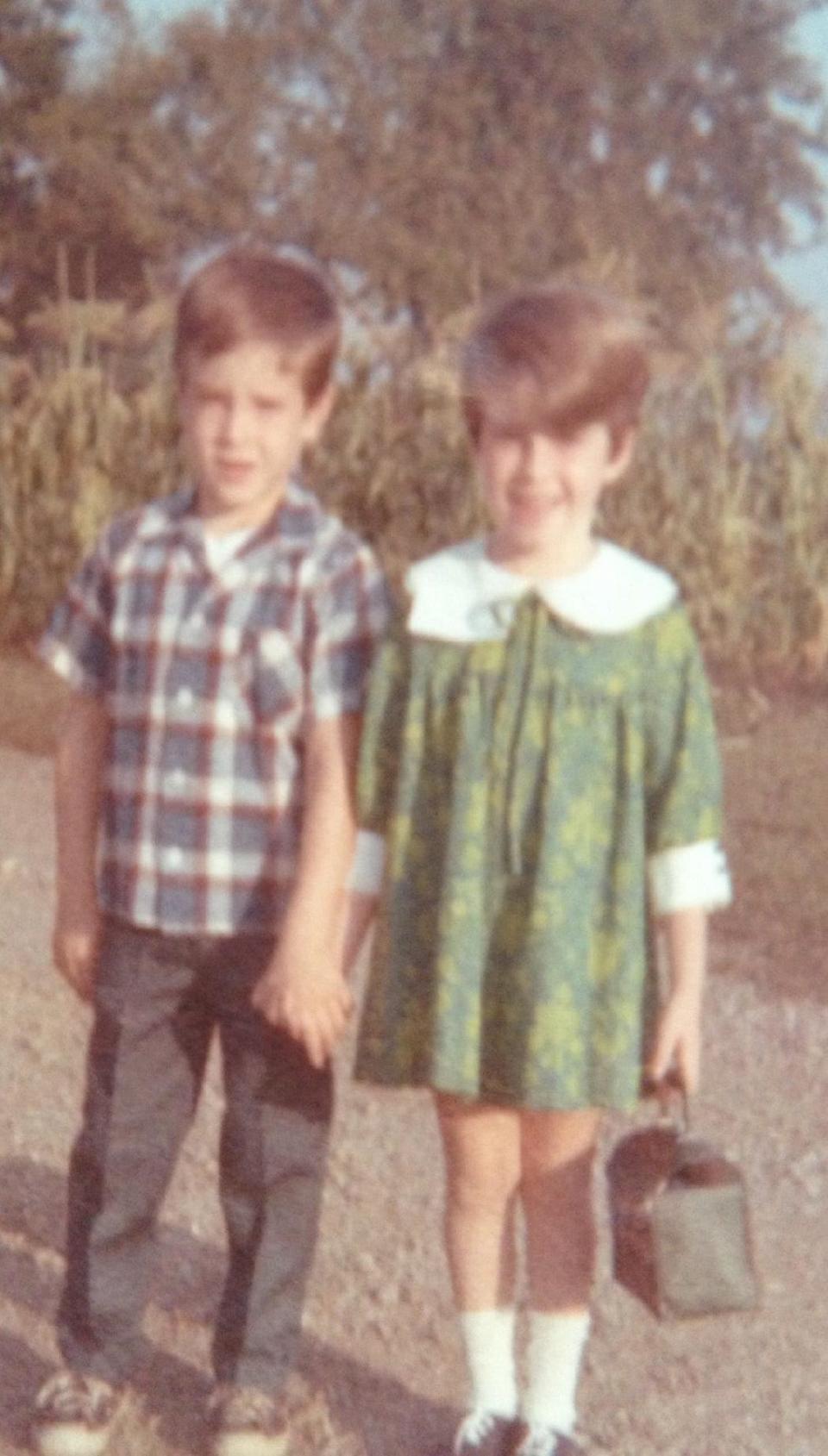 Norman Floom and his sister, Barbie Floom, on a first day of school