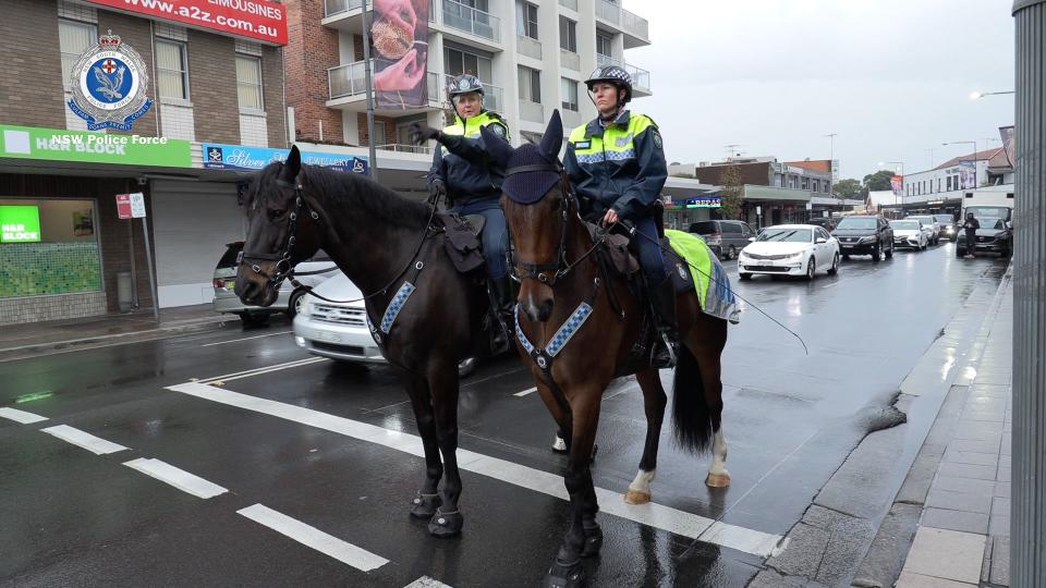 Mounted Police were seen in Fairfield, amid the police's operation to ensure compliance. Source: NSW Police