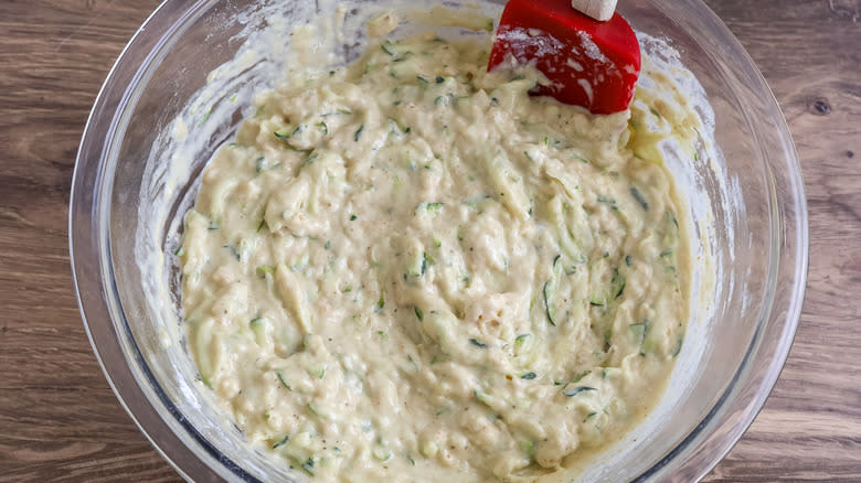 zucchini muffin batter in bowl