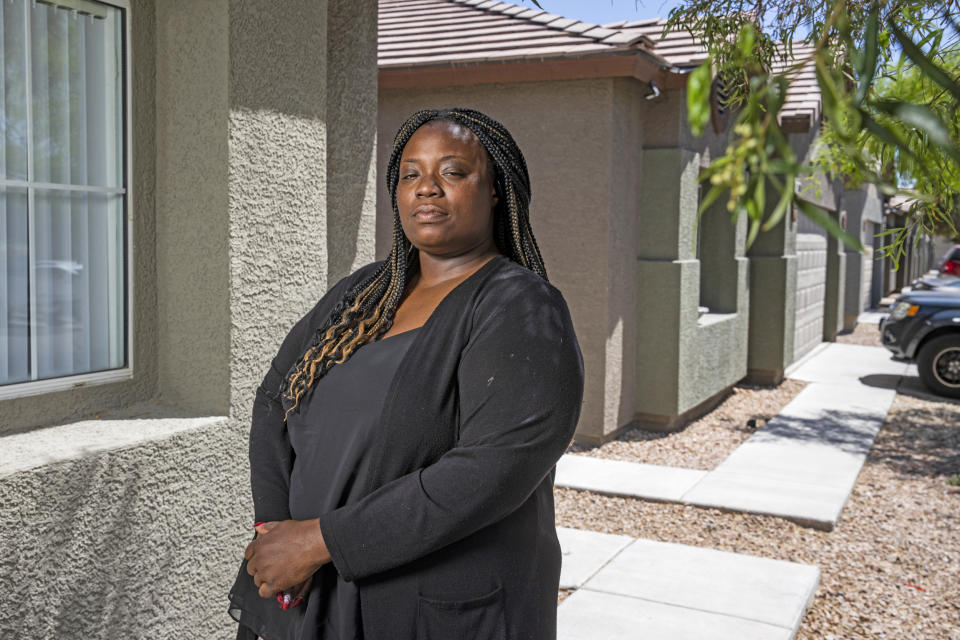 Jessica Washington outside her Las Vegas home. (Joe Buglewicz / for NBC News)