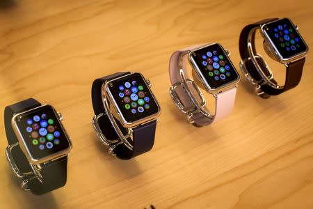 Apple Watches are seen on display at the Apple store on 5th Avenue in the Manhattan borough of New York City, July 21, 2015. REUTERS/Mike Segar/Files