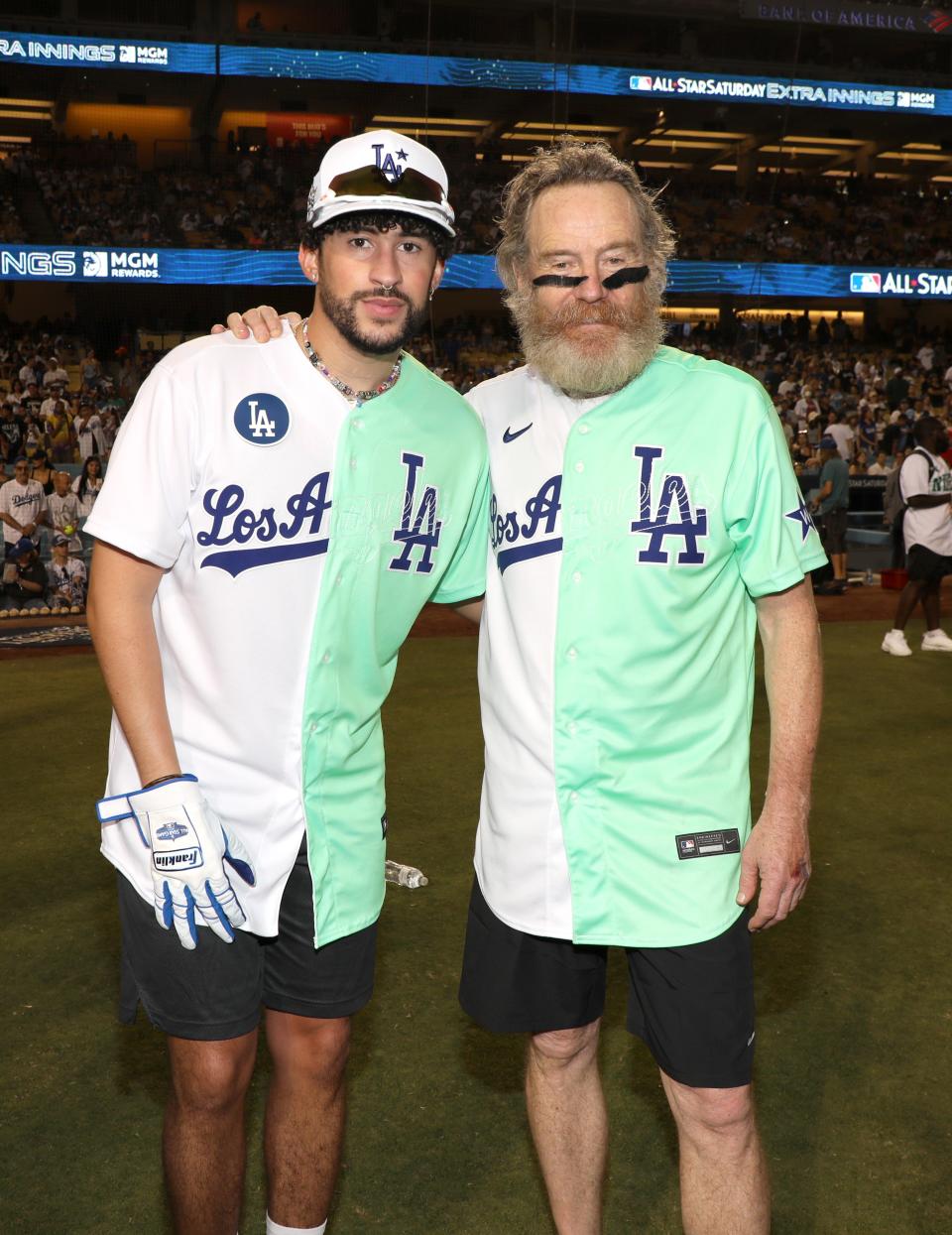 Cranston and Bad Bunny at the 2022 Celebrity Softball Game