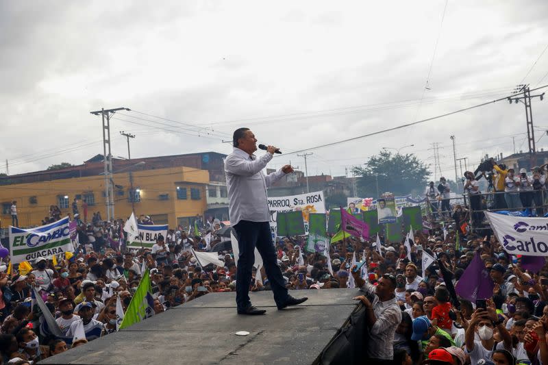 Venezuelan opposition leader Javier Bertucci, attends a rally ahead of the regional elections, in Valencia