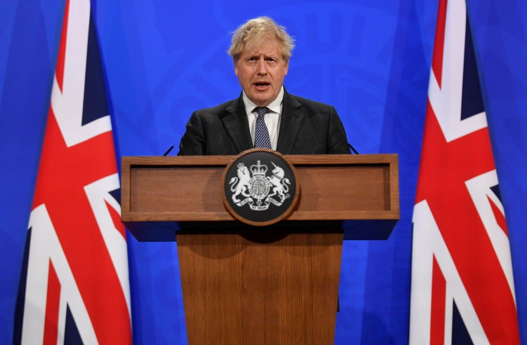 <p>Boris Johnson in the No 9 briefing room</p> (Getty Images)