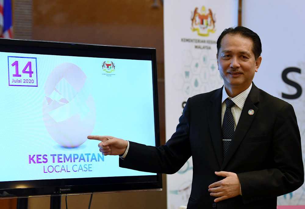 Health director-general Datuk Dr Noor Hisham Abdullah speaking at a daily press conference on the spread of the Covid-19 epidemic at the Ministry of Health in Putrajaya July 14, 2020. — Bernama pic