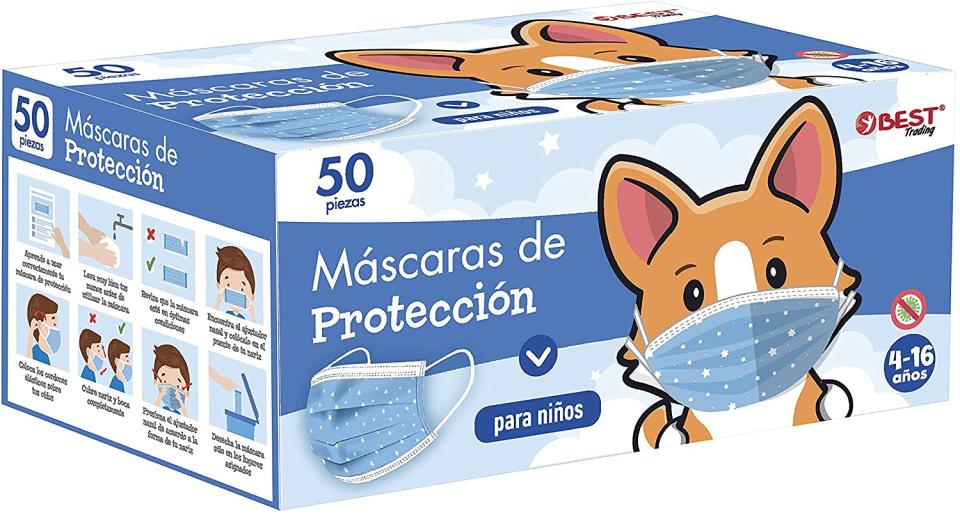 50 Cubrebocas Infantil, Tapabocas Tricapa para Niño, Calidad Premium con Diseño de Estrellas (Azul)/Amazon México.