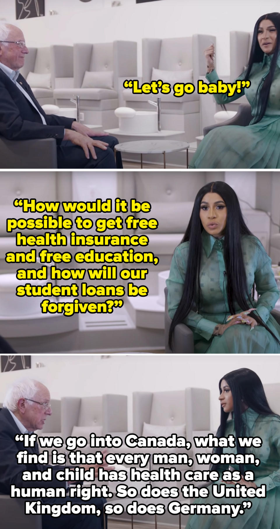 Cardi B and Bernie Sanders talking