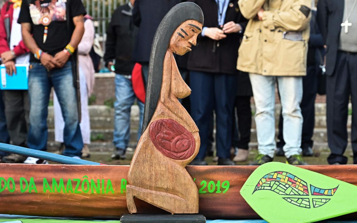 An indigenous Amazonian statuette, displayed at the Vatican and similar to the ones that were stolen - AFP