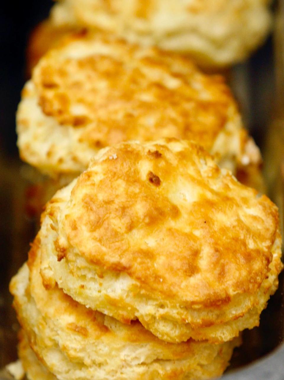 Stacks of warm fresh Rise biscuits at the south Durham, North Carolina location. The shop makes 800-1,000 biscuits every morning. Harry Lynch/Raleigh News & Observer archives