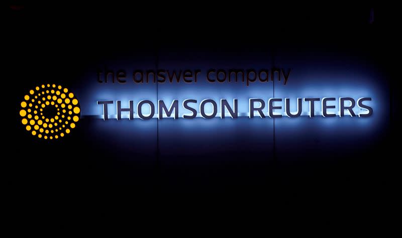 FILE PHOTO: A Thomson Reuters logo is pictured on a building during the World Economic Forum (WEF) annual meeting in Davos