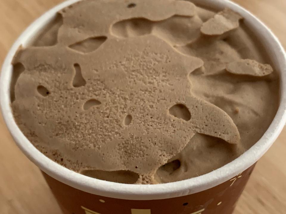 A view of the brown Trader Joe's cold brew and boba ice cream