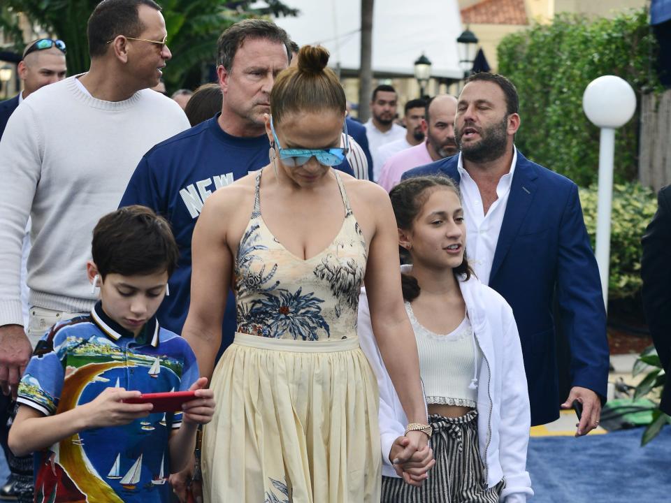 Jennifer Lopez and her children, Emme Maribel Muñiz and Maximilian David Muñiz in 2020.