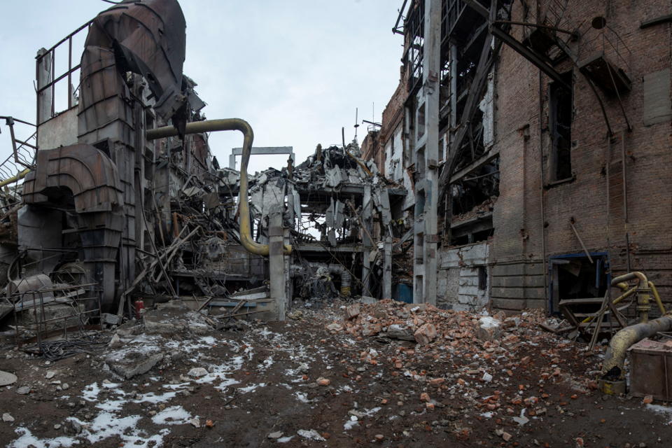 A view shows a thermal power plant destroyed by shelling, as Russia's attack on Ukraine continues, in the town of Okhtyrka, in the Sumy region, Ukraine March 14, 2022.  Iryna Rybakova/Press service of the Ukrainian Ground Forces/Handout via REUTERS THIS IMAGE HAS BEEN SUPPLIED BY A THIRD PARTY. MANDATORY CREDIT