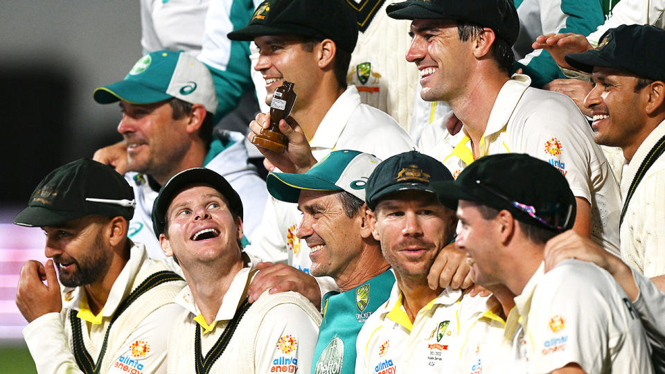 Australian players, pictured here celebrating after winning the fifth Ashes Test in Hobart.