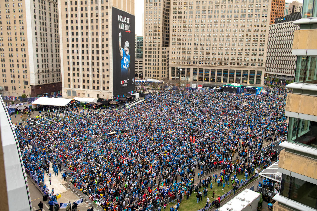 DETROIT, MICHIGAN - APRIL 26: A general view of the crowd during Day 2 of the 2024 NFL Draft on April 26, 2024 in Detroit, Michigan. (Photo by Aaron J. Thornton/Getty Images)