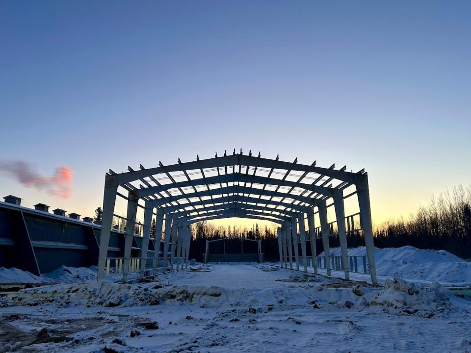 A new barn being built at the Polar Eggs farm in Hay River, N.W.T.