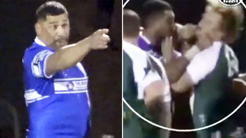 John Hopoate punched a player before verbally abusing him. Image: Fox Sports