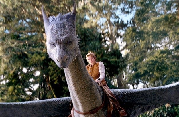 A boy riding a dragon in "Eragon"